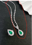 14K WHITE GOLD 4.85 CTW NATURAL H VS2 DIAMOND NECKLACE WITH VIVID GREEN PEAR CUT EMERALD PENDANT/RING