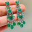 14K GOLD 13.80 CT NATURAL EMERALD & DIAMOND EARRINGS