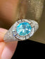 14K White Gold 1.3 CT Natural Paraiba & Diamond Ring