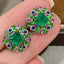 14k Gold 2 Ct Natural Emerald & Diamond Earrings