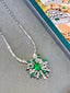 14K GOLD 6.30 CTW VIVID GREEN NATURAL EMERALD & DIAMOND NECKLACE