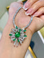 14K GOLD 6.30 CTW VIVID GREEN NATURAL EMERALD & DIAMOND NECKLACE