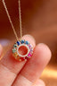 14K WHITE GOLD NATURAL COLORFUL SAPPHIRE & DIAMOND NECKLACE