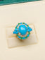 14K White Gold 11.18 CTW Natural Turquoise & Diamond & Emerald Ring