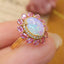 14k Gold 0.80 Ctw Natural Opal & Diamond Ring