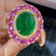 14K GOLD 9.51 CTW VIVID GREEN NATURAL EMERALD & DIAMOND RING