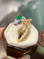 14K GOLD 0.30 CT NATURAL EMERALD & DIAMOND & ART DECO RING