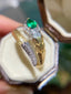 14K GOLD 0.30 CT NATURAL EMERALD & DIAMOND & ART DECO RING