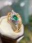 14K GOLD 0.30 CT NATURAL EMERALD & DIAMOND & ART DECO RING