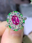 14K GOLD 1 CT NATURAL RUBY & SAPPHIRE & TSAVORITE & DIAMOND RING