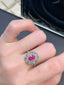 14K GOLD 1 CT NATURAL RUBY & SAPPHIRE & TSAVORITE & DIAMOND RING