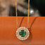 14K GOLD 0.6 CTW NATURAL EMERALD & DIAMOND NECKLACE