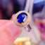 14K GOLD 3 CT NATURAL SAPPHIRE & YELLOW DIAMOND & DIAMOND RING