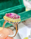 14K GOLD 13.49 CTW NATURAL KUNZITE & SAPPHIRE RING