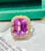 14K GOLD 13.49 CTW NATURAL KUNZITE & SAPPHIRE RING