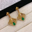 14K GOLD 1 CT VIVID GREEN NATURAL EMERALD & DIAMOND EARRINGS