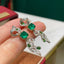 14K GOLD 1.7 CT VIVID GREEN NATURAL EMERALD & DIAMOND & SAPPHIRE & TSAVORITE EARRINGS