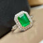 14K GOLD 1.35 CT VIVID GREEN NATURAL EMERALD & DIAMOND RING