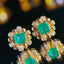 14K GOLD 1.15 CT NATURAL EMERALD & DIAMOND EARRINGS