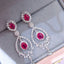 14K GOLD 1.1 CT NATURAL RUBY & DIAMOND & SAPPHIRE EARRINGS