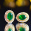 14K GOLD 1.3 CT VIVID GREEN NATURAL EMERALD & DIAMOND EARRINGS