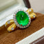 14K GOLD 2.5 CT VIVID GREEN NATURAL EMERALD & DIAMOND RING