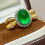 14K GOLD 2.5 CT VIVID GREEN NATURAL EMERALD & DIAMOND RING