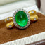 14K GOLD 2.5 CT VIVID GREEN NATURAL EMERALD & DIAMOND RING