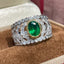 14K GOLD 0.71 CT VIVID GREEN NATURAL EMERALD & DIAMOND RING