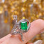 14K GOLD 0.9 CT VIVID GREEN NATURAL EMERALD & DIAMOND RING