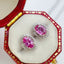 14K GOLD 1.25 CT NATURAL PADPARADSCHA SAPPHIRE & DIAMOND EARRINGS