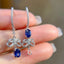 14K GOLD 1.02 CT NATURAL SAPPHIRE & DIAMOND & SAPPHIRE EARRINGS