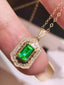 14K GOLD 0.62 CTW VIVID GREEN NATURAL EMERALD & DIAMOND PENDANT( WITHOUT CHAIN )