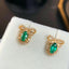 14K GOLD 0.37 CT NATURAL EMERALD & DIAMOND EARRINGS