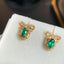 14K GOLD 0.37 CT NATURAL EMERALD & DIAMOND EARRINGS