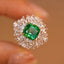 14K GOLD 2.6 CT NATURAL EMERALD & DIAMOND & SAPPHIRE RING