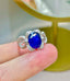 14K GOLD 3 CT NATURAL SAPPHIRE & DIAMOND RING
