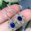 14K GOLD 1.05 CT NATURAL SAPPHIRE & DIAMOND & SAPPHIRE EARRINGS