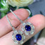 14K GOLD 1.05 CT NATURAL SAPPHIRE & DIAMOND & SAPPHIRE EARRINGS