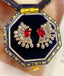 14K GOLD 0.8 CT VIVID RED NATURAL RUBY & DIAMOND & SAPPHIRE EARRINGS