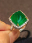 14K GOLD 9.65 CTW VIVID GREEN NATURAL EMERALD & DIAMOND RING/PENDANT( WITHOUT CHAIN )