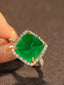 14K GOLD 9.65 CTW VIVID GREEN NATURAL EMERALD & DIAMOND RING/PENDANT( WITHOUT CHAIN )