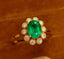 14K GOLD 1.3 CT VIVID GREEN NATURAL EMERALD & DIAMOND RING