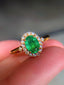 14K GOLD 0.85 CT VIVID GREEN NATURAL EMERALD & DIAMOND RING