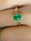 14K GOLD 0.85 CT VIVID GREEN NATURAL EMERALD & DIAMOND RING