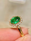 14K GOLD 0.85 CT VIVID GREEN NATURAL EMERALD & DIAMOND RING