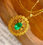 14K GOLD 0.8 CT VIVID GREEN NATURAL EMERALD & DIAMOND PENDANT( WITHOUT CHAIN )