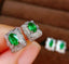 14K GOLD 0.8 CT VIVID GREEN NATURAL EMERALD & DIAMOND EARRINGS