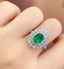 14K GOLD 1.8 CT VIVID GREEN NATURAL EMERALD & DIAMOND RING