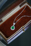 14K GOLD 1.20 CTW VIVID GREEN NATURAL EMERALD & DIAMOND NECKLACE